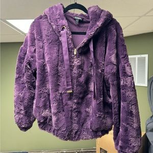 Express Purple faux fur bomber zip up jacket